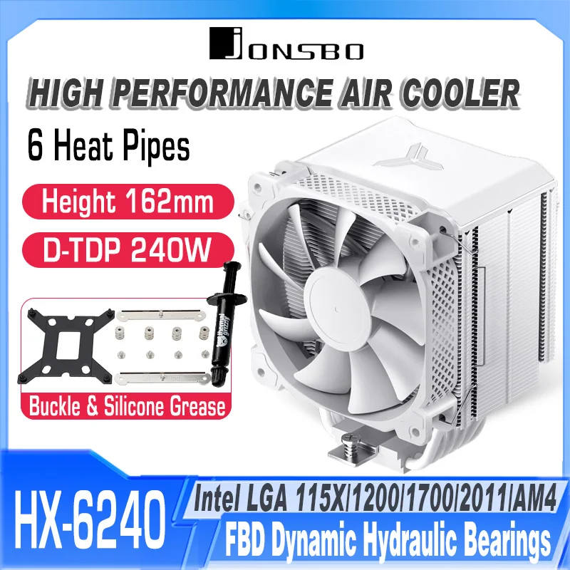 JONSBO HX6240 6 Heat Pipes CPU Cooler x99 Tower Radiator Smart Temperature Control Cooling Fan for LGA 1200 115X 1700 2011
JONSBO HX6240 6 Heat Pipes CPU Cooler x99 Tower Radiator Smart Temperature Control Cooling Fan for LGA 1200 115X 1700 2011