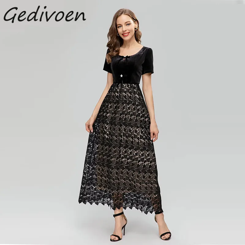 Gedivoen Summer Fashion Runway Vintage Party Black Dress Women's O-Neck Bow Embroidery Hollow Out Spliced High Waist Long Dress
Gedivoen Summer Fashion Runway Vintage Party Black Dress Women's O-Neck Bow Embroidery Hollow Out Spliced High Waist Long Dress