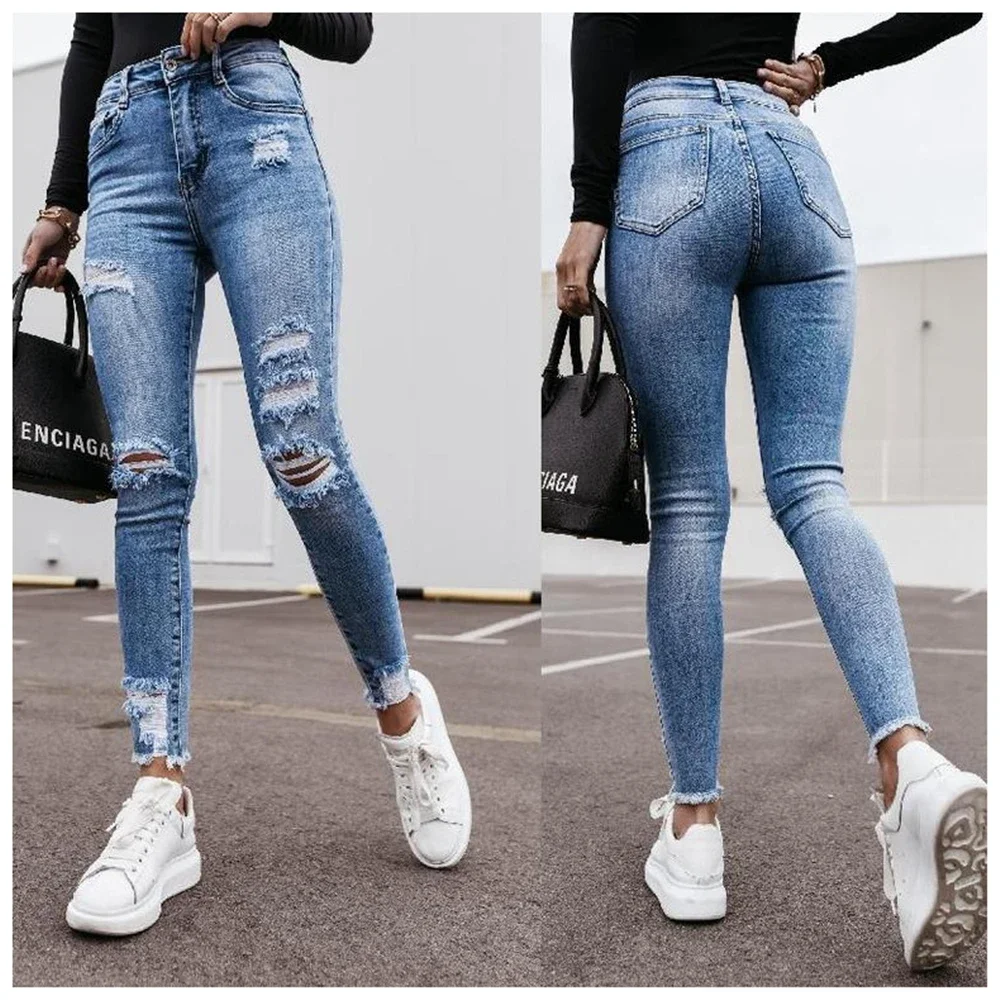 

Women High Waist Mom Jean Shaping Skinny Jeans Stretch Ripped Denim Pants Hip Fit Leggings Slim Elastic Comfy Trousers