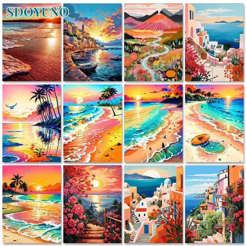 

SDOYUNO Sunset Beach Paint By Numbers For Adults Home Decor Art Modern Wall Art Picture Landscape Calligraphy Painting 40x50cm