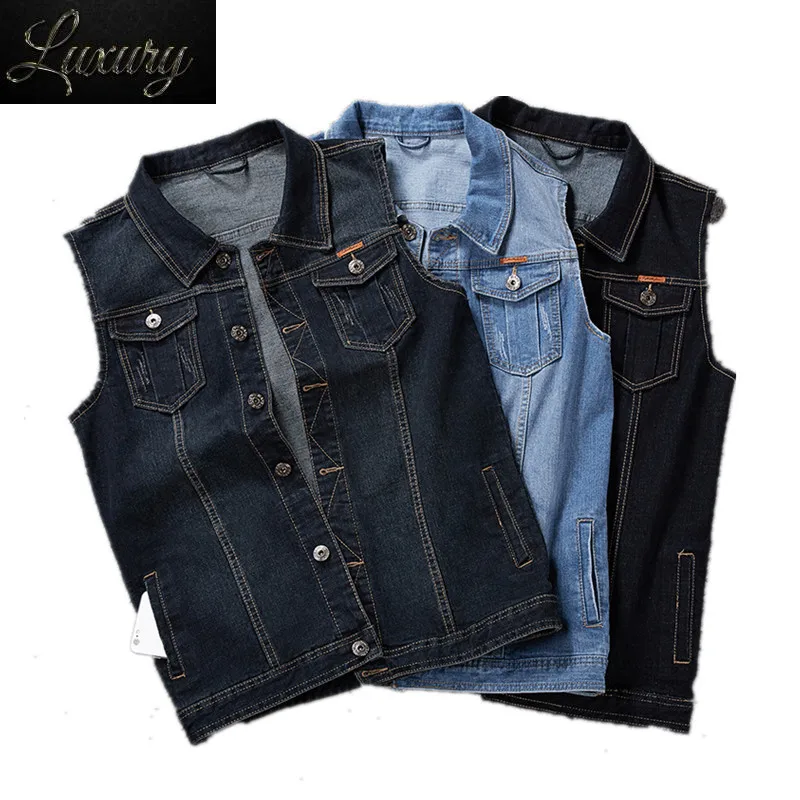 

Plus Size 8XL 7XL 6XL Clothing Spring Denim Vests Men's Sleeveless Cowboy Jackets Male Vintage Casual Vest Jeans Man Waistcoat