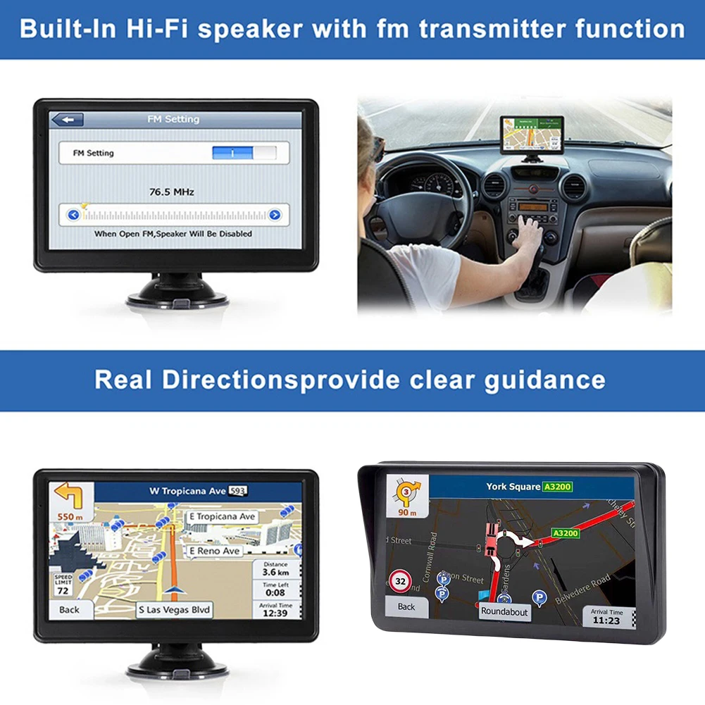 

9 Inch Car GPS Navigation FM Transmitter Sat Nav 256MB+8G Portable Navigator HD Touch Screen Mini USB TF EU AU North America Map