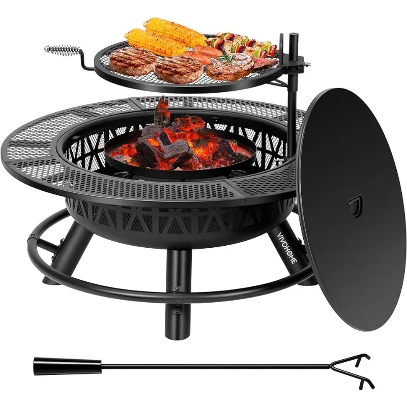 VIVOHOME 35 Inch Fire Pit with Cooking Grill Grate & Charcoal Pan 3-in-1 Wood Burning Firepits with Cover Lid for Bonfire BBQ
VIVOHOME 35 Inch Fire Pit with Cooking Grill Grate & Charcoal Pan 3-in-1 Wood Burning Firepits with Cover Lid for Bonfire BBQ