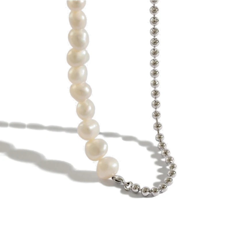 

925Asymmetric Pearl Beaded Choker Necklace Bohemian Style Handmade Chunky Chain Summer Trendy Jewelry for Women Teens Girls