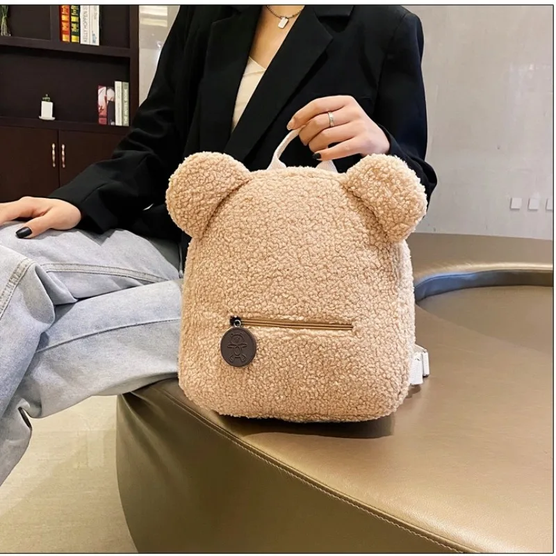 Fashion Small Backpack For Women Cute Bear Winter Lamb Wool Backpacks Solid Color Teenager Girls School Book Bags
Fashion Small Backpack For Women Cute Bear Winter Lamb Wool Backpacks Solid Color Teenager Girls School Book Bags