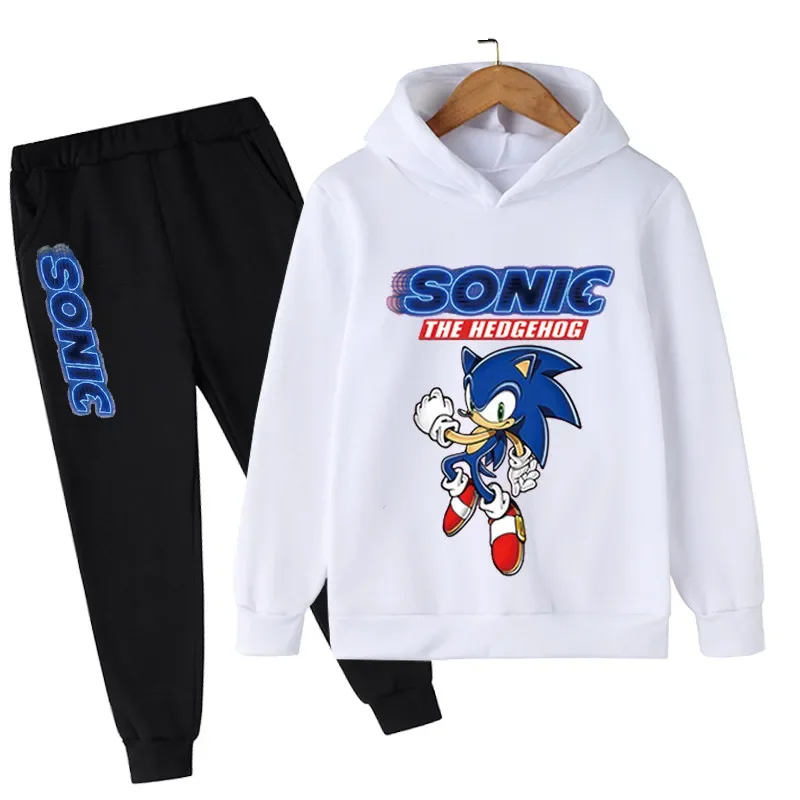 

4-14 Years Old Kids Sonic Hoodies Sets Children's Cotton Autumn And Spring Long Sleeve Sweatshirts Trousers 2pcs Costume Outfits