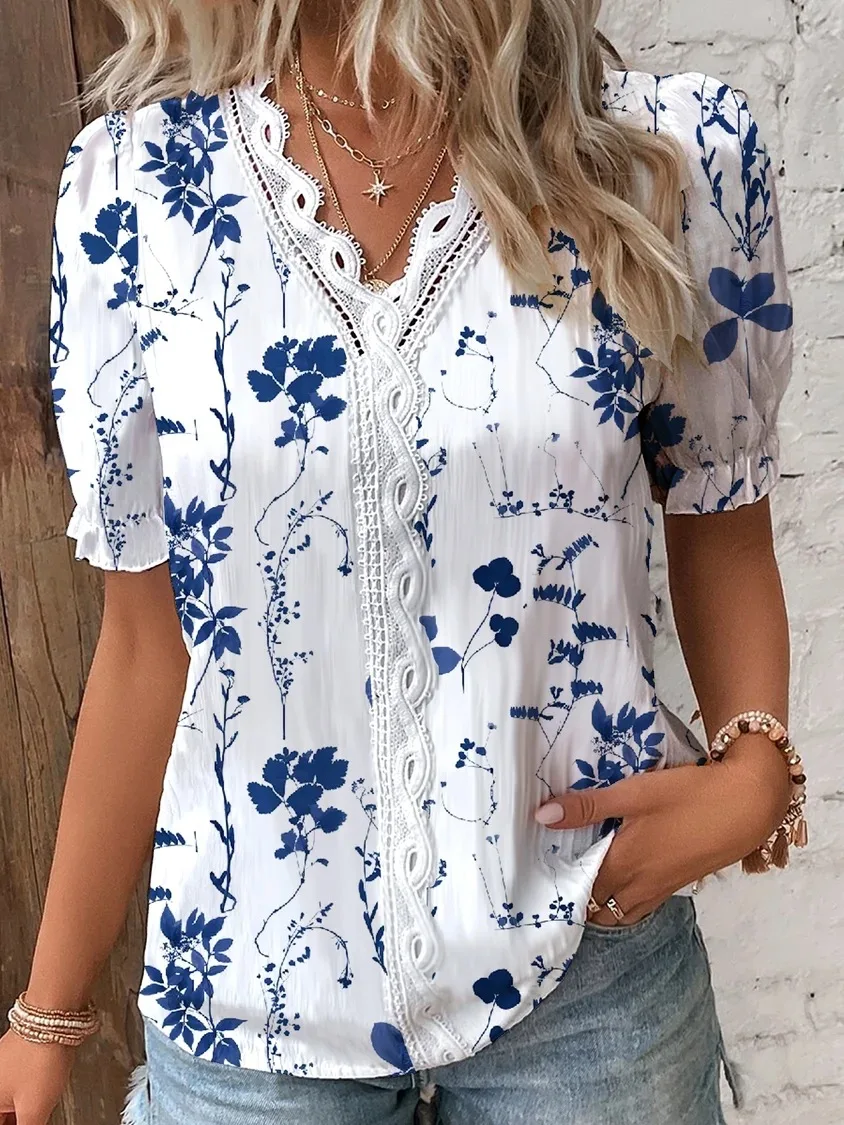 Women's Shirt Blouse Printing Plain Lace Short Sleeve Casual Basic V Neck Regular
Women's Shirt Blouse Printing Plain Lace Short Sleeve Casual Basic V Neck Regular