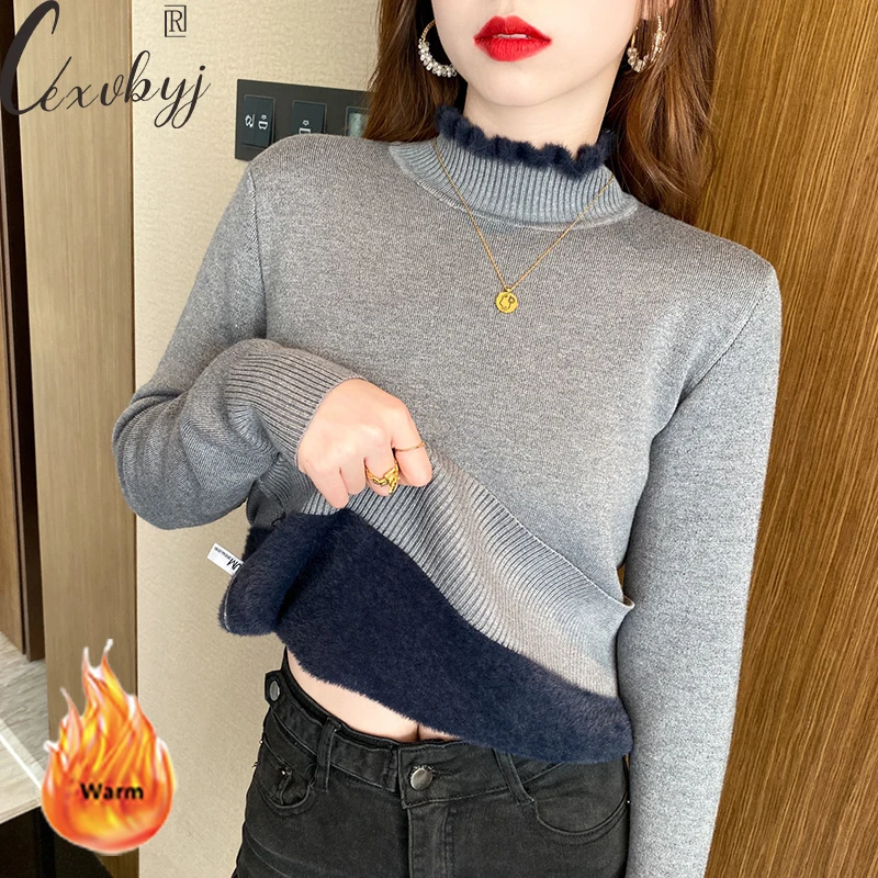 Korean Ruffles Half-Turtlenck Slim Thicken Knitted Pullovers Winter Plus Velvet Sweatercasual Fleece Lined Warm Knitwear Top
Korean Ruffles Half-Turtlenck Slim Thicken Knitted Pullovers Winter Plus Velvet Sweatercasual Fleece Lined Warm Knitwear Top