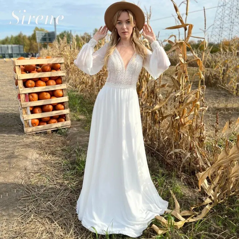 Boho Sweetheart Wedding Dress Women 2024 Long Puff Sleeves White Lace Chiffon Backless Bridal Gown Sweep Train Vestidos De Novia
Boho Sweetheart Wedding Dress Women 2024 Long Puff Sleeves White Lace Chiffon Backless Bridal Gown Sweep Train Vestidos De Novia