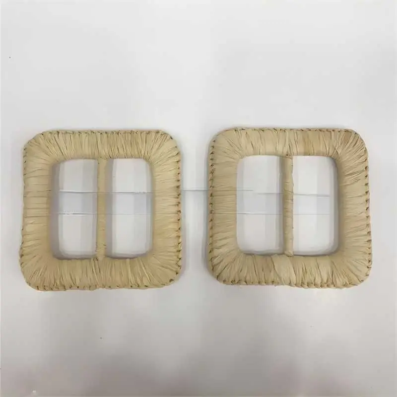 

Australian design raffia square hand-woven buckle environmentally friendly natural foreign trade belt buckle button 2pcs