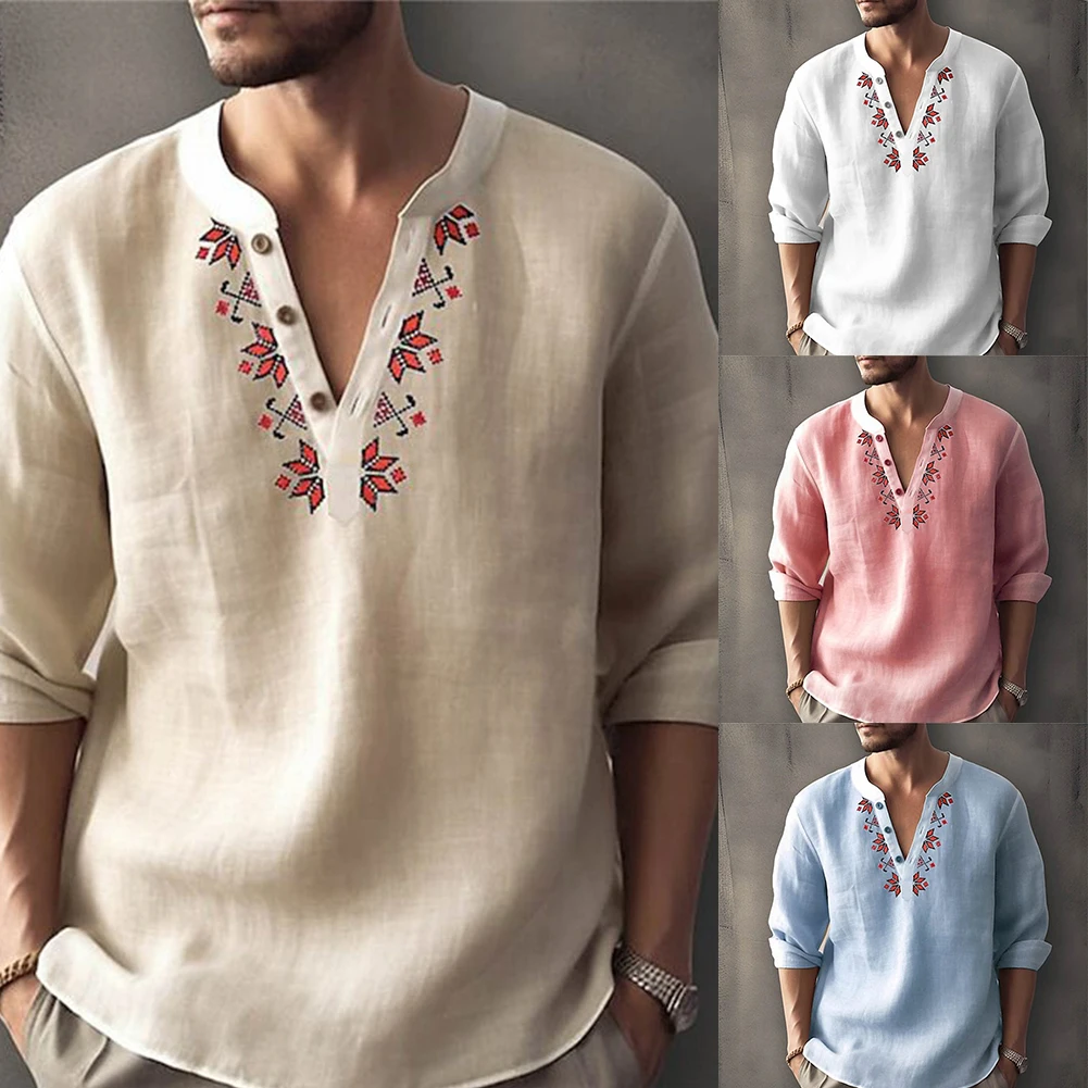 Printed Shirts For Men Long Sleeve Button-Down Shirt And Blouse Loose Henley V-Neck Beach Tops T Shirts Men Clothing
Printed Shirts For Men Long Sleeve Button-Down Shirt And Blouse Loose Henley V-Neck Beach Tops T Shirts Men Clothing
