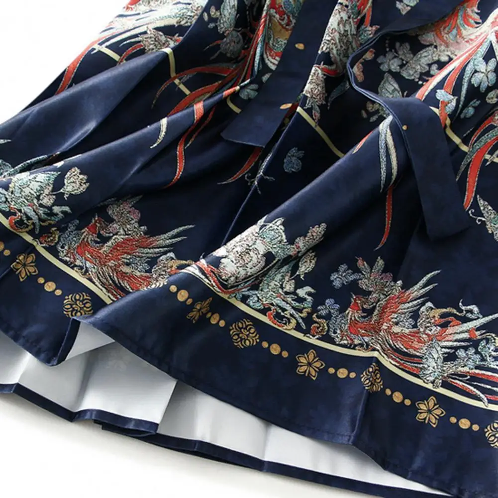 

National Style Skirt Elegant Vintage Chinese Style Women Maxi Skirt with Phoenix Print High Waist Hanfu Pleated for Women