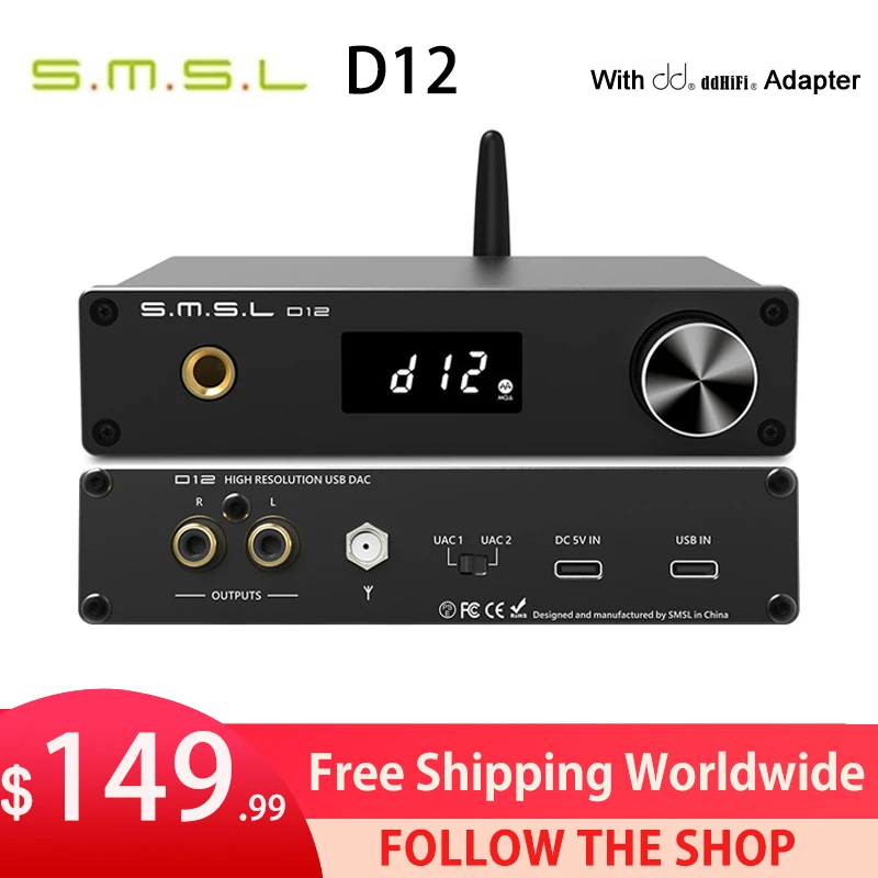 

SMSL D12 Ak4493s DAC Headphone Amplifier 6.35mm Output Bluetooth5.0 Dsd512 32Bit/768khz Ps5 Switch Support MQA DDHiFi DJ65A/B