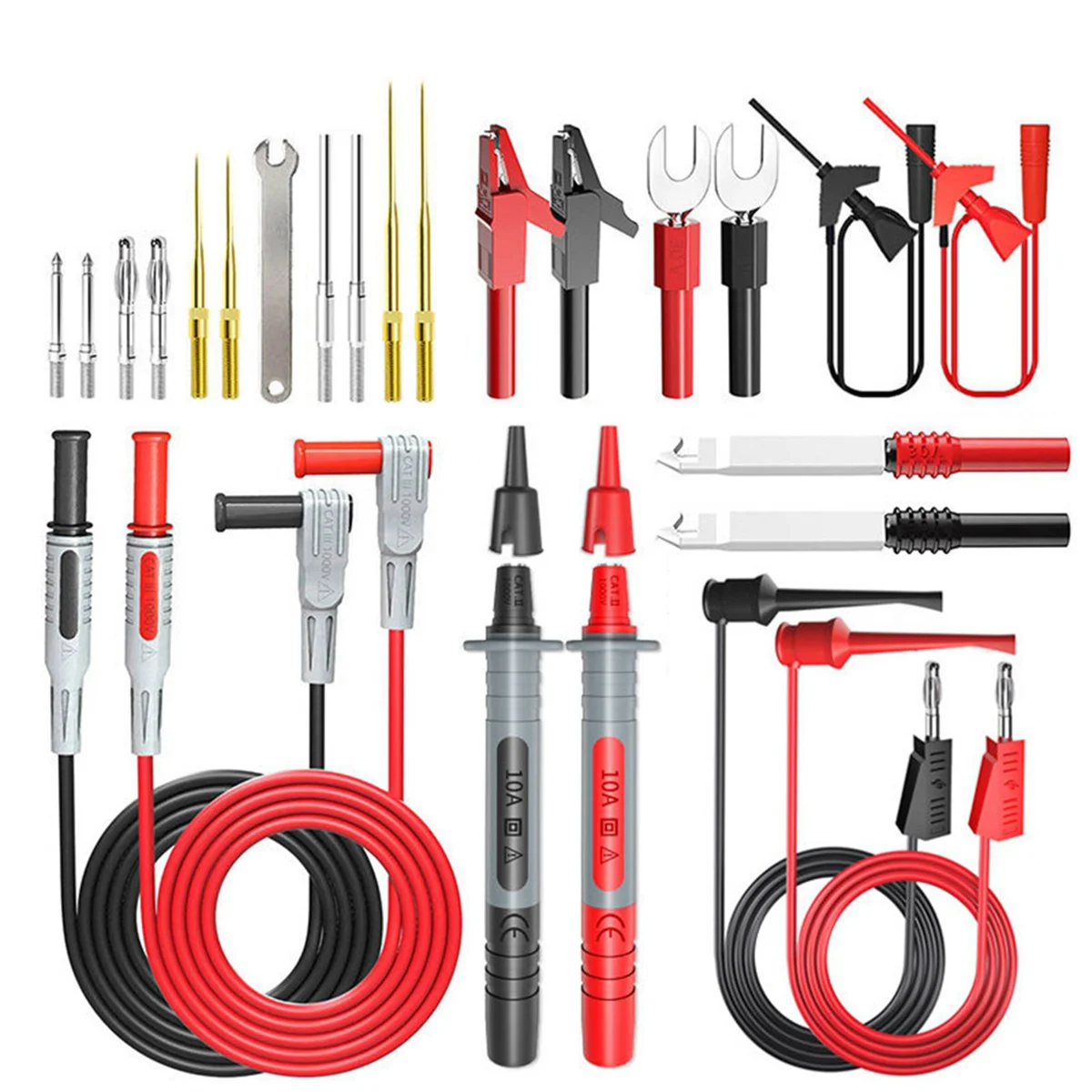 

P1308D 25PCS Multimeter Silicone Test Lead Kit with Replaceable Needle Spanner Alligator Clip 4mm Banana Plug