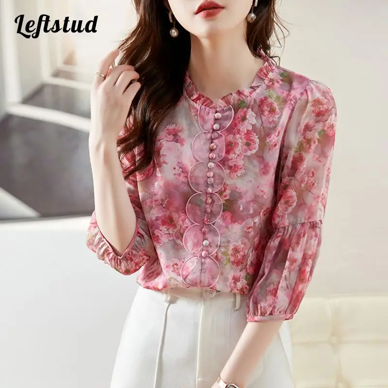 French Broken Flower Shirt Women's Spring Summer 2023 New Embroidered Chiffon Printed Seven Quarter Sleeve Fashion Women Blouses
French Broken Flower Shirt Women's Spring Summer 2023 New Embroidered Chiffon Printed Seven Quarter Sleeve Fashion Women Blouses