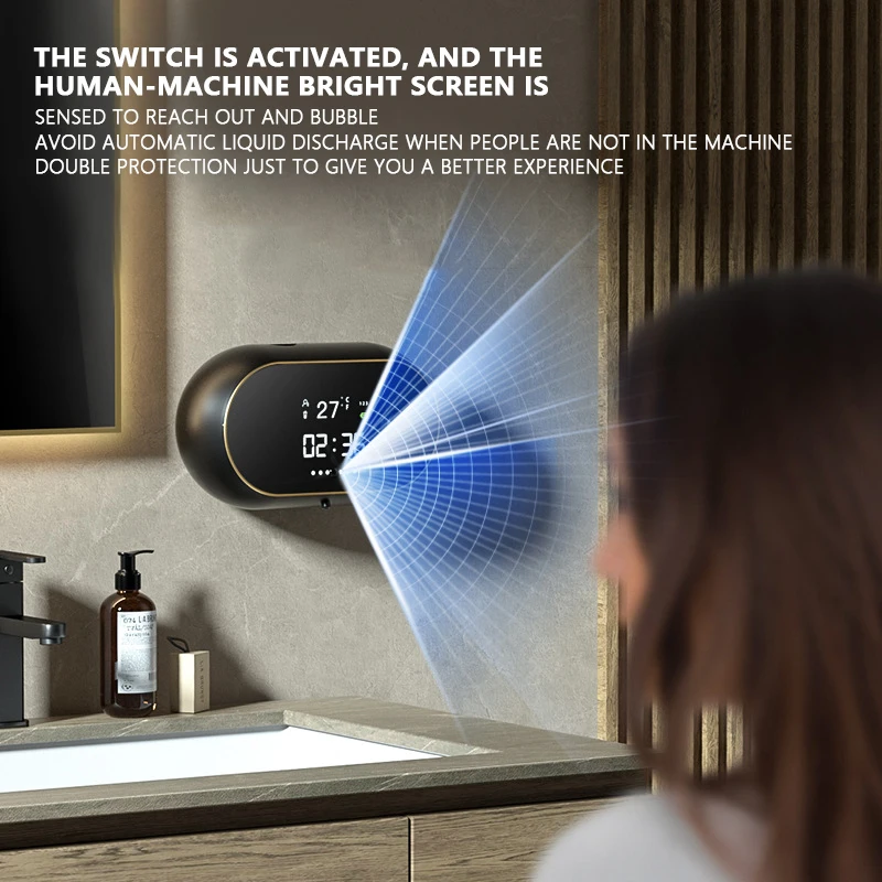 

Automatic Foam Soap Dispenser Touchless Sensor USB Charge Foam Machine Time Temperature Display Wall Mount Hand Sanitizer