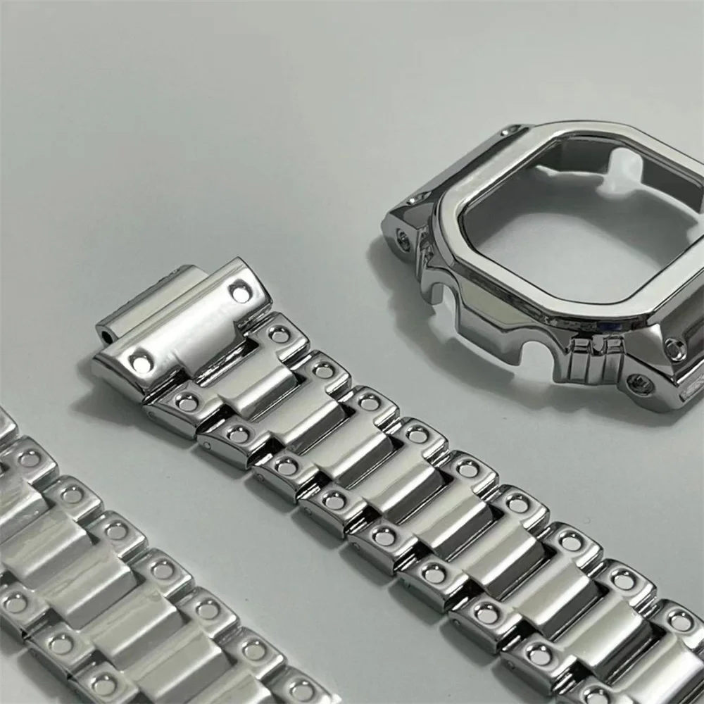 

DW5600 Metal Case Strap Steel Zinc Alloy Forging Modified Cool Sliver Watch Case Band Bracelet For Casio G-Shock Watch