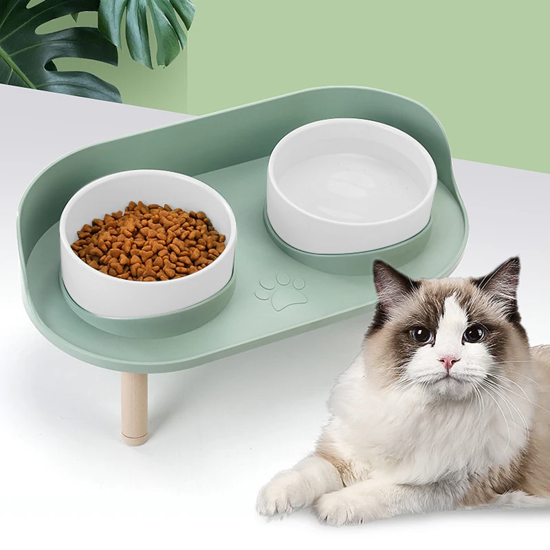 

Pet Cat Dog Double Bowls Elevated Feeder Adjustable Height Cats Dogs Drinker Water Bowl Dish Feeding Food Feeders Dog Supplies