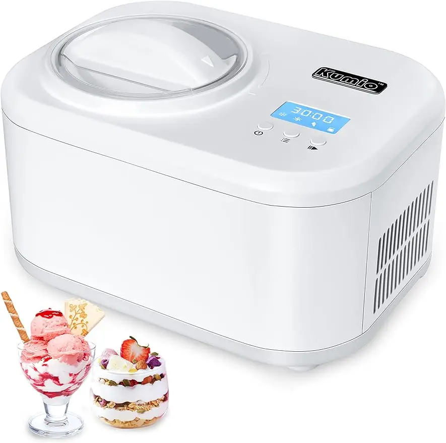 

Автоматическая машина для мороженого KUMIO, 1,2 кварт, с компрессором, без предварительного замораживания, 4 режима, машина для замороженного йогурта с ЖК-дисплеем