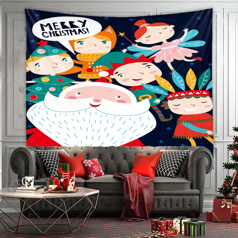 

Christmas Tapestry Santa Claus Party Background Cloth Christmas Tree Boho Decor Wall Hanging Home Decoration New Year Tapestries