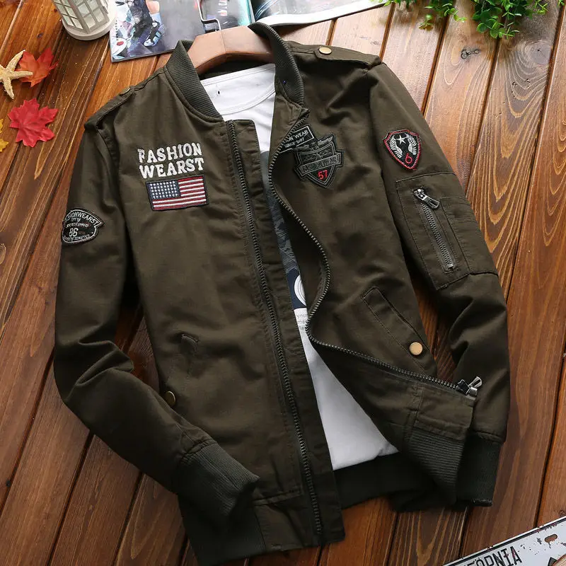 

Men Bomber Jacket Military Zipper Motorcycle Jacket Spring Autumn Coat Long Sleeve Outdoor Windbreaker Pocket Men Clothing New