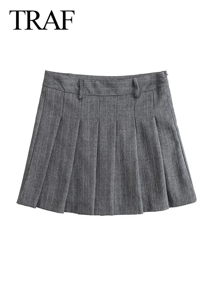 

TRAF Spring Pleated Skirts For Women Fashion Sheath Short Skirt Female Textured Sexy Party Club Hotsweet Women's Mini Skirt