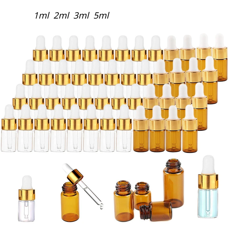 

50/100pcs 1ml 2ml 3ml 5ml Mini Dropper Bottles With Cap for Essential Oil Aromatherapy Empty Refillable Reagent Pipettes Bottles