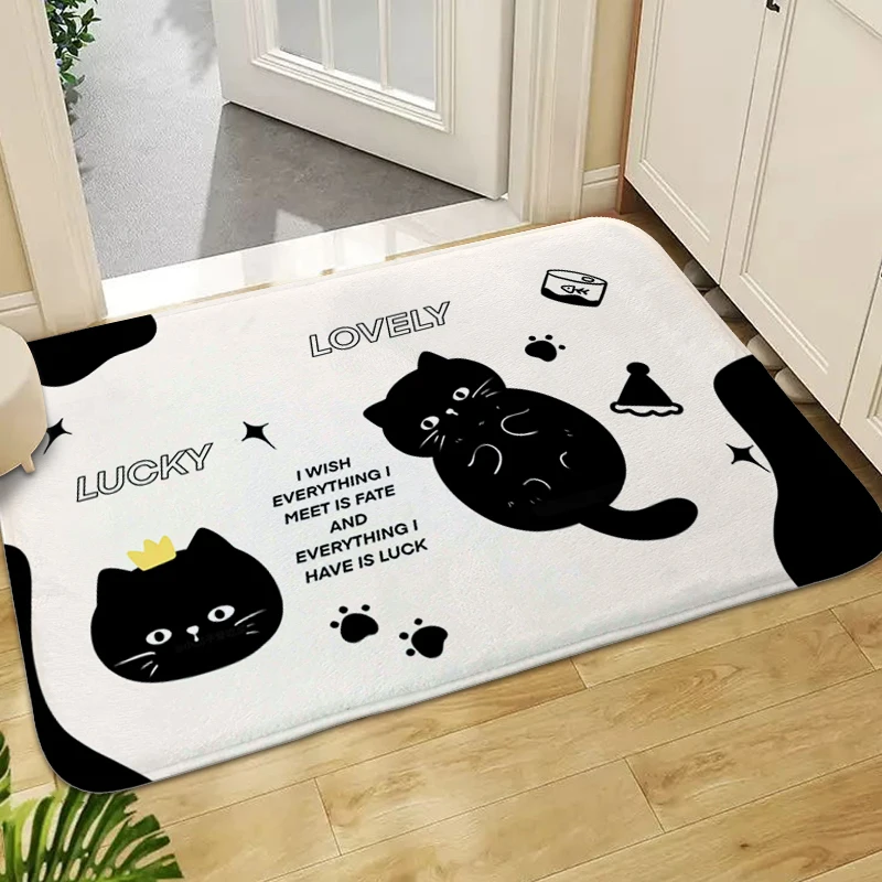 

Bath Rug Black Cat Flannel Soft Bathmat Kitchen Carpet for Home Entrance Door Doormat Sleeping Room Rugs Custom Lovely Foot Mat