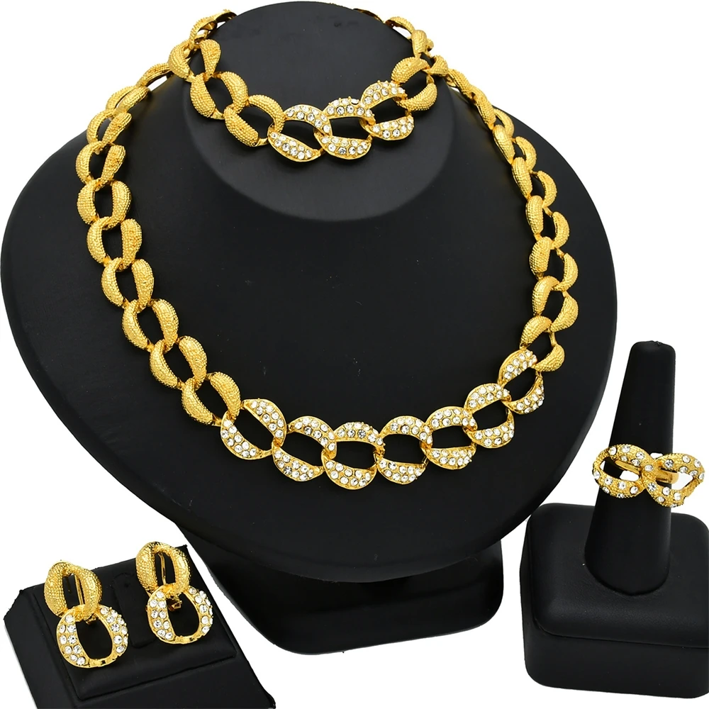 ESALE Hot Sale 24K Gold Plated Jewelry Set African Women's Wedding Bride Necklace Ring Earrings Bracelet Four piece Jewelry Set
ESALE Hot Sale 24K Gold Plated Jewelry Set African Women's Wedding Bride Necklace Ring Earrings Bracelet Four piece Jewelry Set