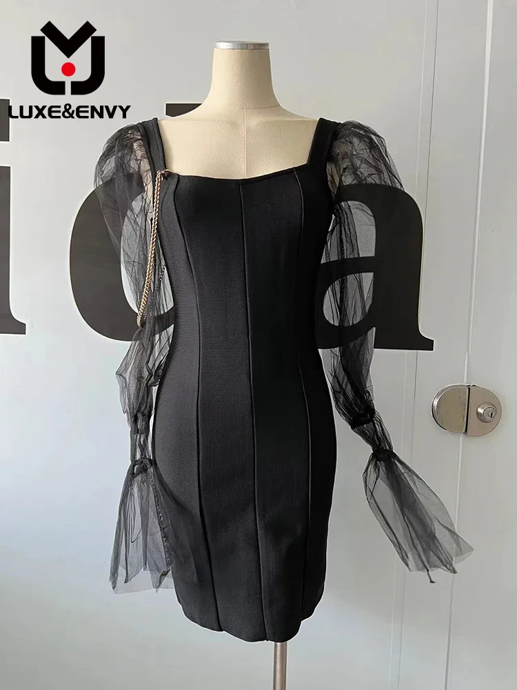 LUXE&ENVY Sexy Women's Bubble Sleeve Mesh Flare Sleeve Iron Chain Bandage Dress 2023 Autumn
LUXE&ENVY Sexy Women's Bubble Sleeve Mesh Flare Sleeve Iron Chain Bandage Dress 2023 Autumn