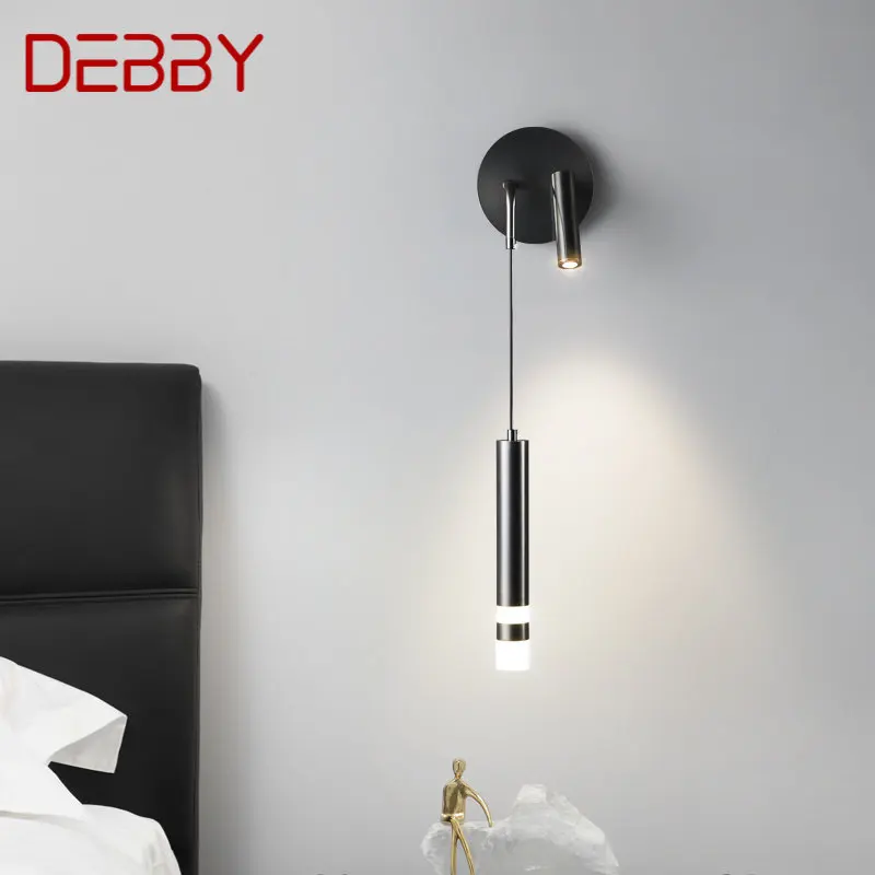 

DEBBY Modern Black Copper Bedsid Light LED Simply Creative Brass Wall Lamp for Home Living Bed Room