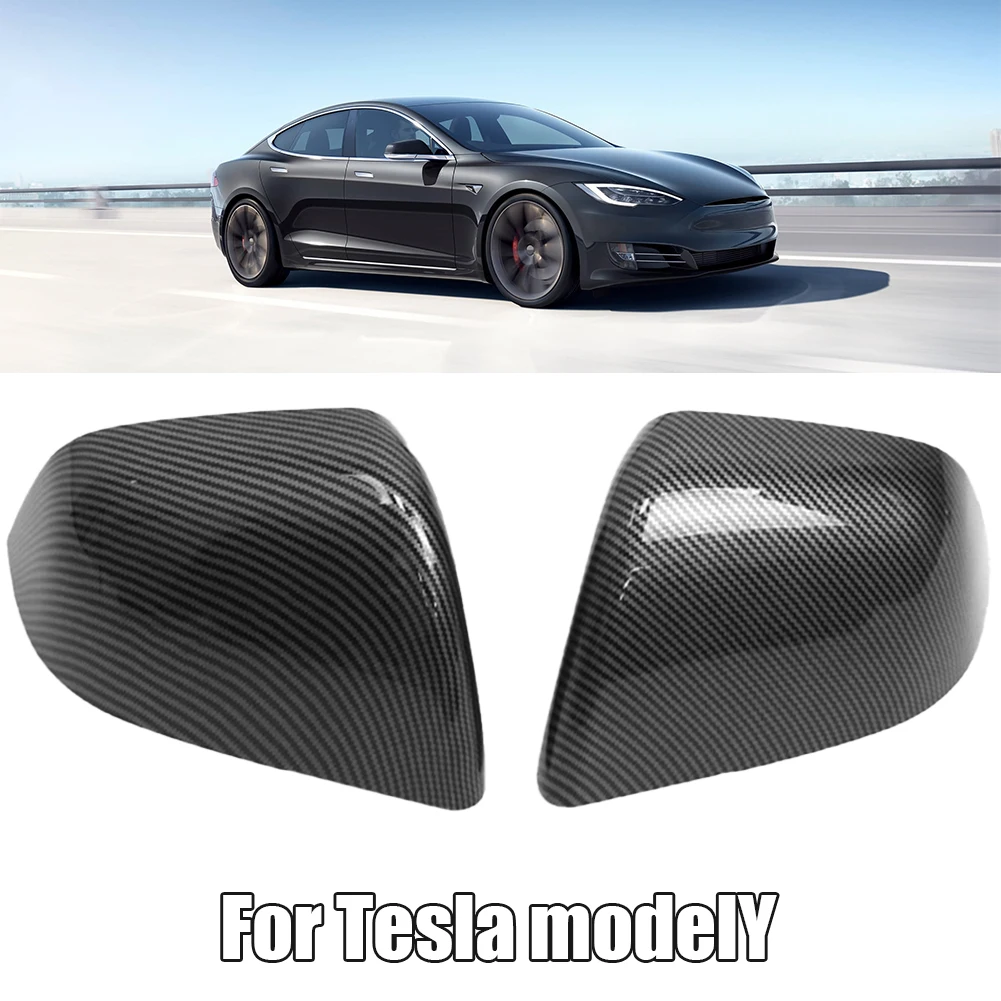 

2pcs For Tesla Model Y Rearview Mirror Cover Reversing Mirror Protective Cover Carbon Fiber Pattern Protective Decorative Access