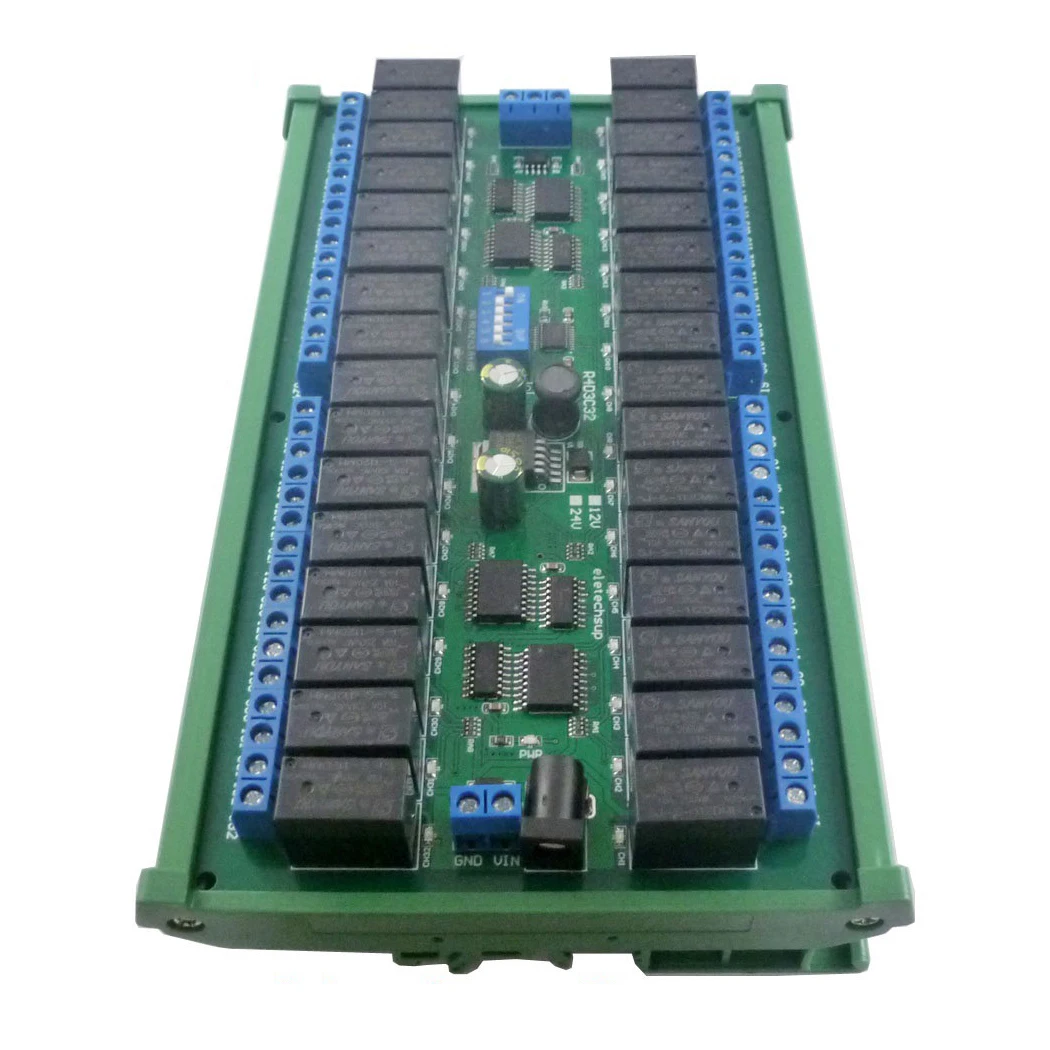 

DC 12V 24V Multifunction 32 Channel Modbus RTU RS485 Relay Switch Board UART Serial Port Module DIN Rail Box PLC Expanding Board