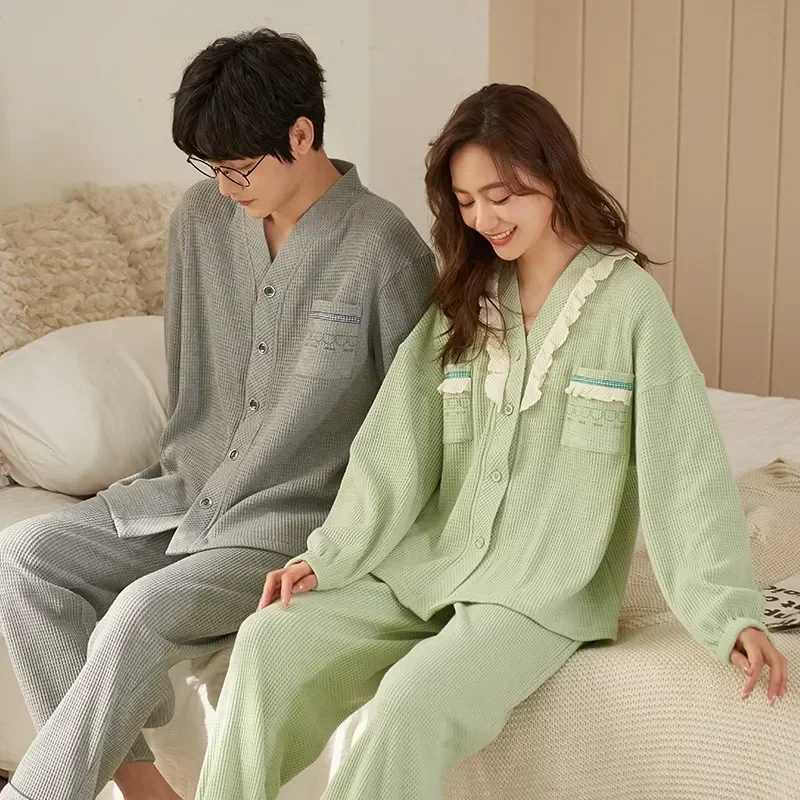 

Pjs Female Suit Homewear Women Pyjamas Home Man Pijamas For Couple Clothes Autumn Set Men Cotton