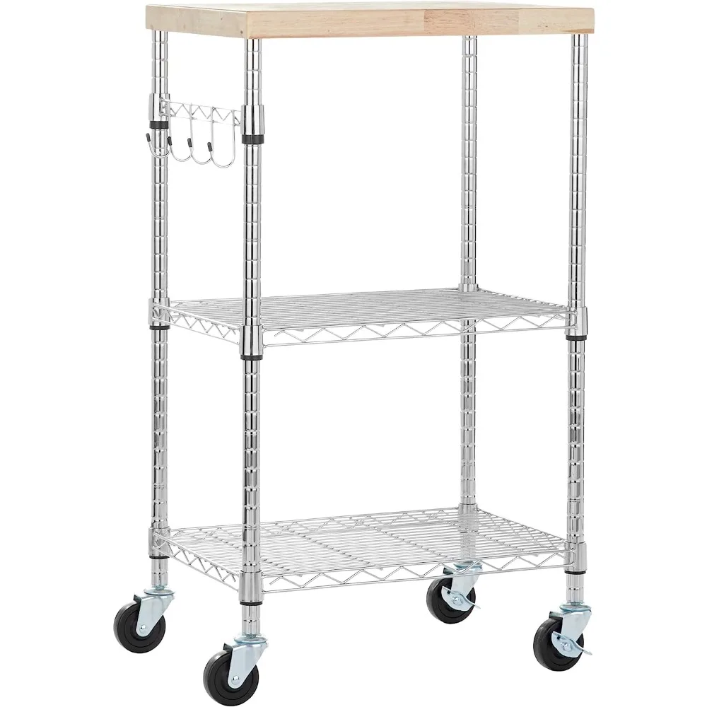 

Basics Kitchen Storage Microwave Rack Cart on Caster Wheels with Adjustable Shelves, 175 Pound Capacity, 24 x 15.5 x 36.8