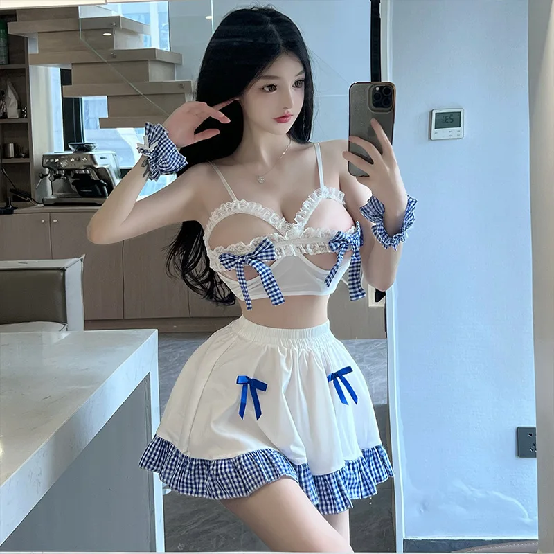 

Lolita Maid Cosplay Lingerie Sexy Adult Women Top Miniskirt Role-playing Anime Servant Costume Porno Bow Lace Open Chest Sex Set