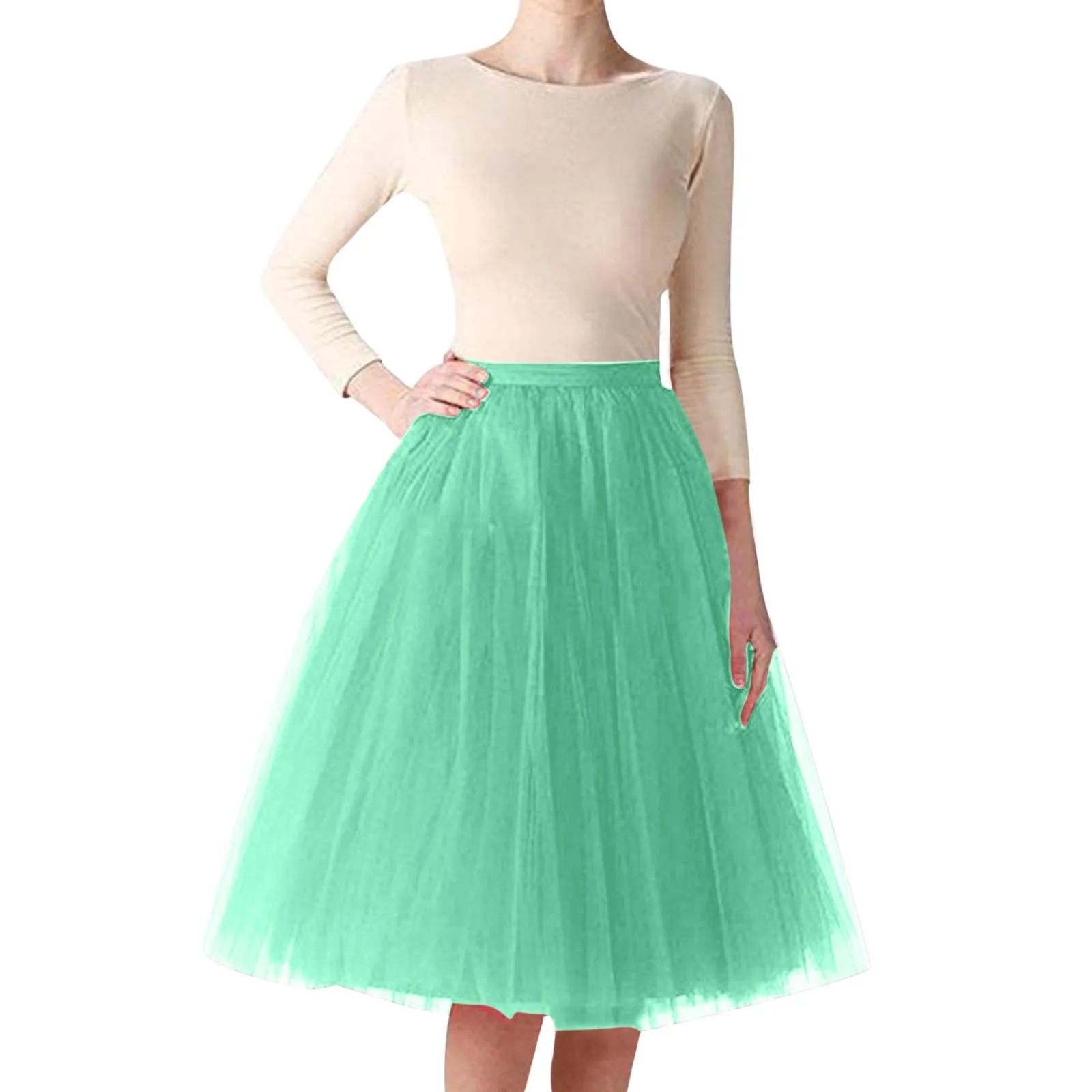 

5 Layers 65cm Black Pleated Skirt Sexy Midi Tulle Skirt High Waist Full Lining Adult Tutu Korean Style Women Jupe Femme Faldas