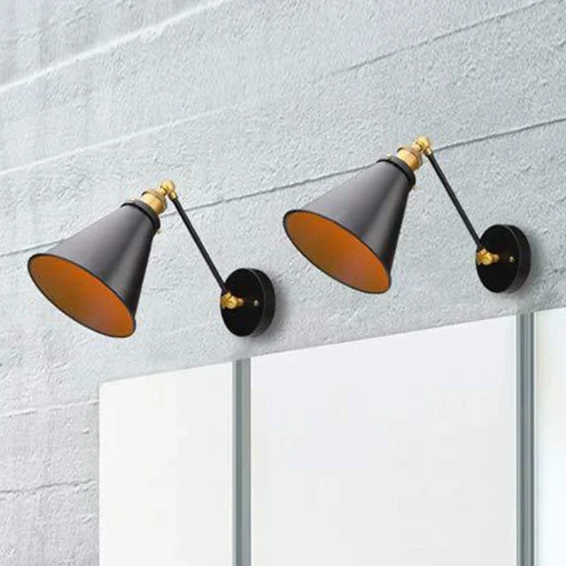 

Retro Wall Lamp Black Iron Lampshade E27 Edison Industry American Indoor Lighting For Living Room Vintage Wall Lights Loft