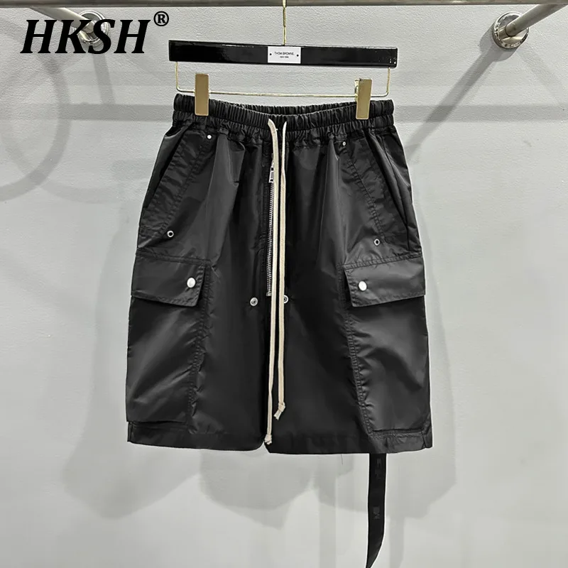 

HKSH мужские модные панк Весна Лето Новые темные с несколькими карманами на молнии дизайнерские свободные уличные рабочие шорты с эластичным поясом Капри HK1049