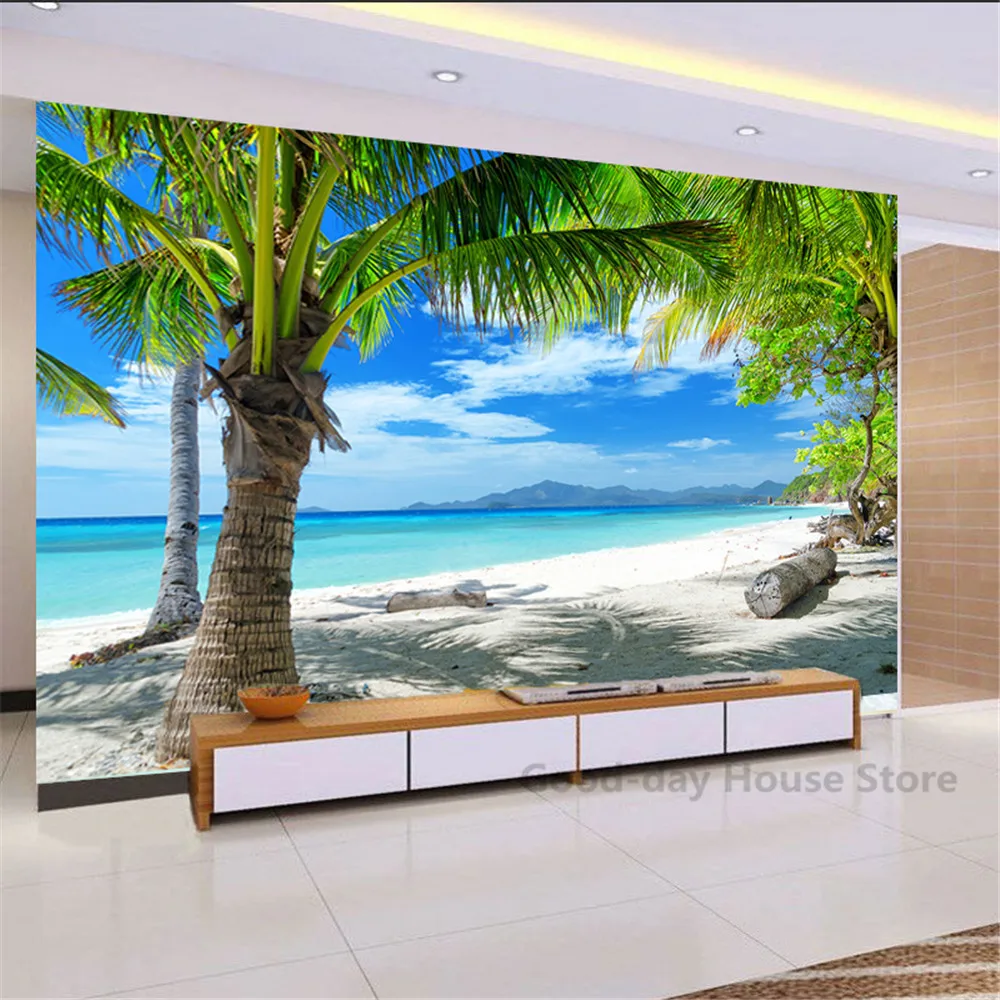 Shop Generic 3D Po Wallpapers Modern Beach Seascape Nature Mural Living Room Bedroom Online