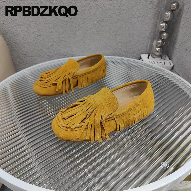 

Soft Sole Fringe Real Leather Flats Maternity Tassel Slip On Moccasins Shoes Rubber Loafers Nubuck Women Round Toe Fur Lined