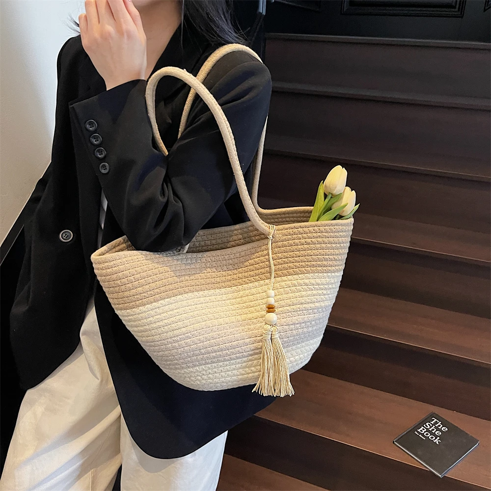 Striped Cotton Rope Tote with Tassel 10 S75099253f05b43928fba26635d6880c7L