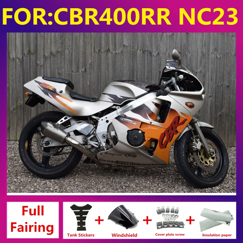 

Motorcycle full fairings Bodywork kit Fit For CBR400RR NC23 1988 - 1989 Fairing Kits CBR400 NC 23 CBR 400 RR Set orange silver