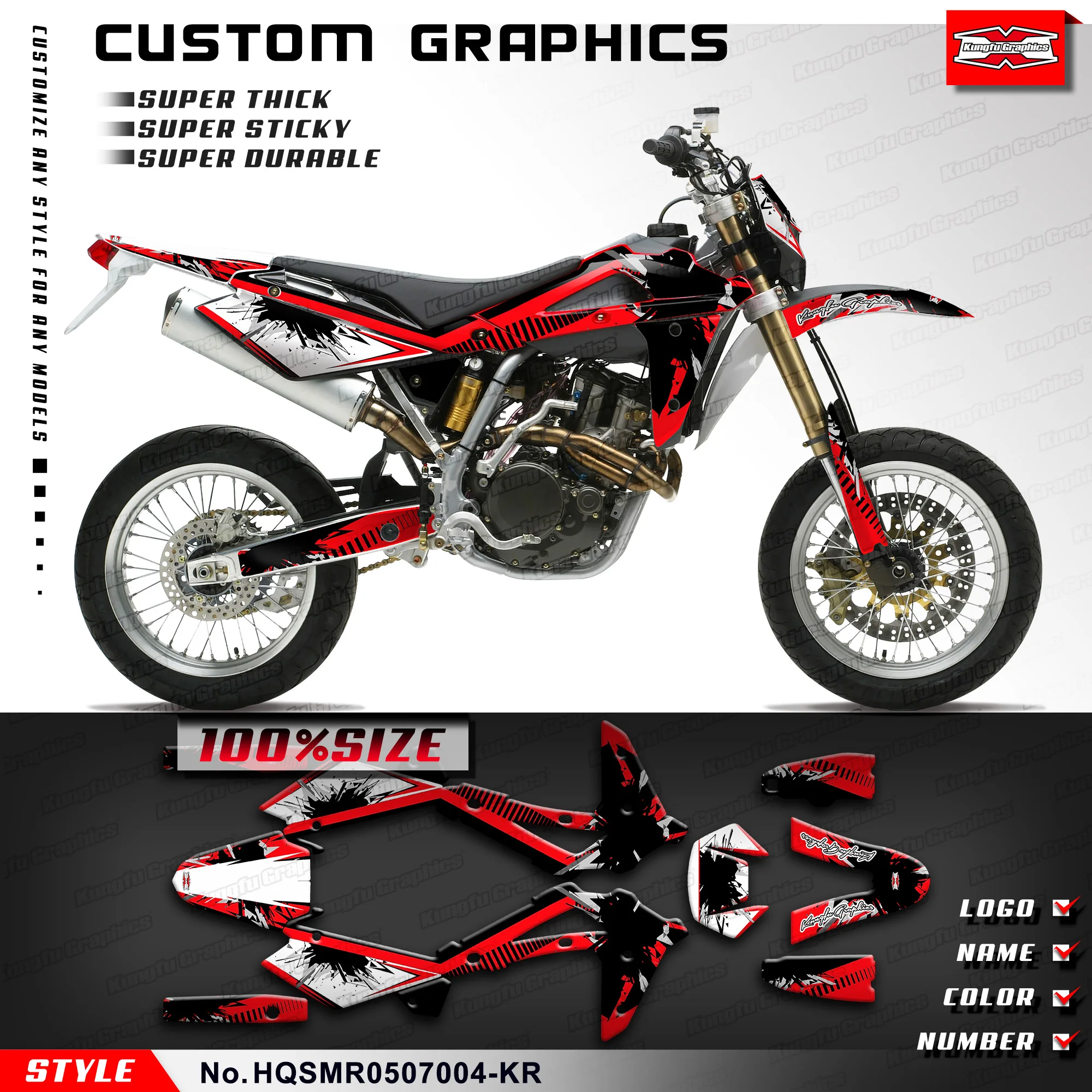 

KUNGFU GRAPHICS Personalised Sticker Decals Kit for Husqvarna SM SMR 450 510 2005 2006 2007, HQSMR0507004-KR