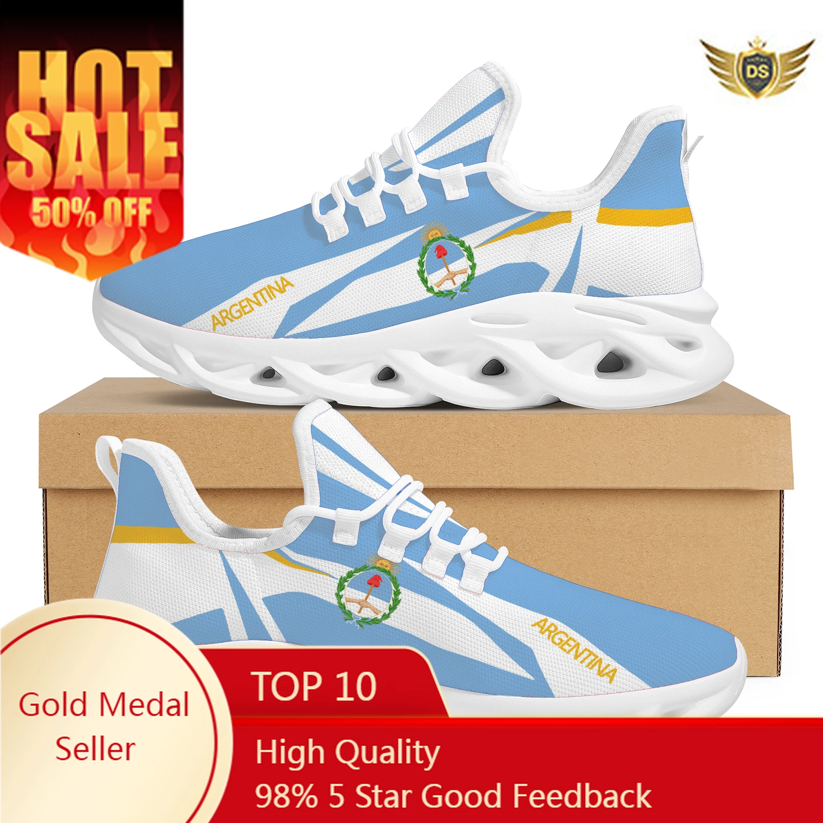

Argentina Flag Design Casual Shoes Sun Olive Branch Liberty National Emblem Print Lace Up Mesh Sneakers Breathable Walking Shoes