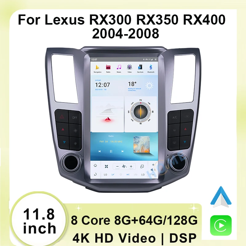 

Qualcomm Tesla Style Android 11 Car Radio GPS Navi Multimedia Player For Lexus RX RX300 RX330 RX350 RX400H 2004 - 2008 Stereo
