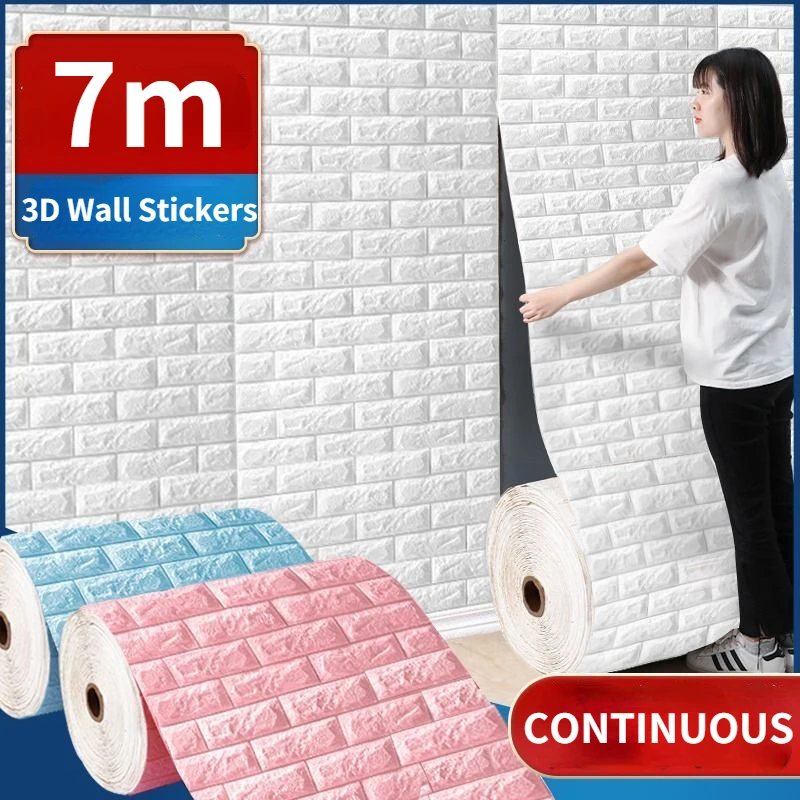

3D Self-Adhesive Wallpaper 70cm*7m Continuous Waterproof Brick Wall Stickers Living Room Bedroom Children's Room Home Decoration