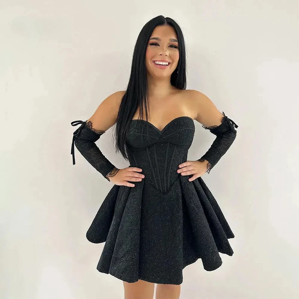 Black Mini Evening Dress Sweetheart Strapless Short A-Line Short Cocktail Dress Formal Special Event Vestidos De Gala Corset
Black Mini Evening Dress Sweetheart Strapless Short A-Line Short Cocktail Dress Formal Special Event Vestidos De Gala Corset
