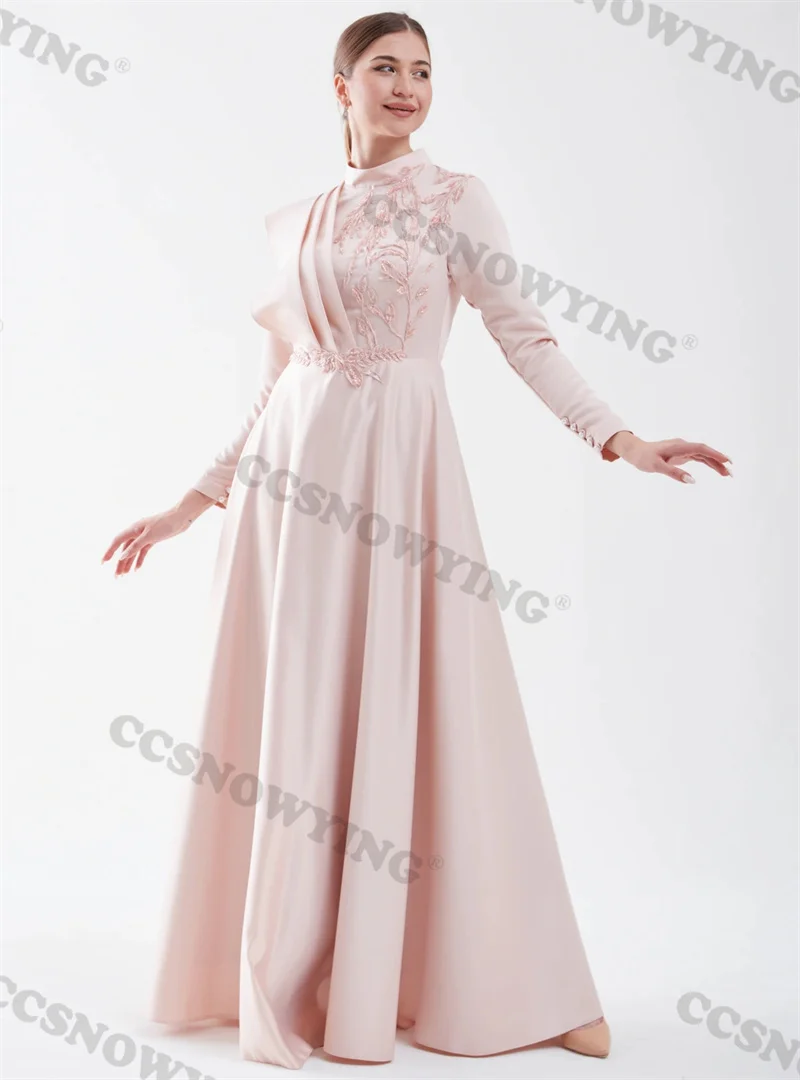 Fashion Satin High Neck Appliques Long Sleeve Muslim Evening Dresses Formal Party Hijab Women Arabic Kaftan Robe
Fashion Satin High Neck Appliques Long Sleeve Muslim Evening Dresses Formal Party Hijab Women Arabic Kaftan Robe
