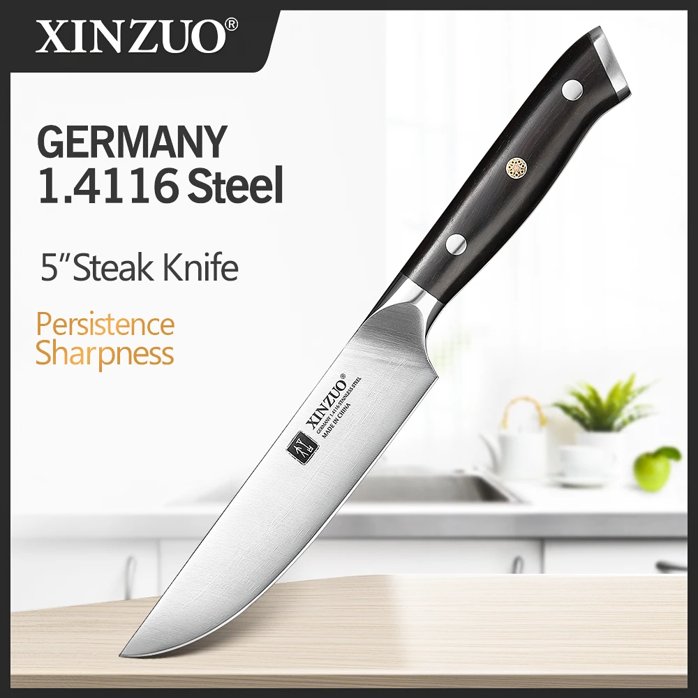 

XINZUO 5 Inch Steak Knives DIN 1.4116 Stainless Steel Kitchen Cleaver Knife Cooking Tool Sharp Western Utility Paring Knife